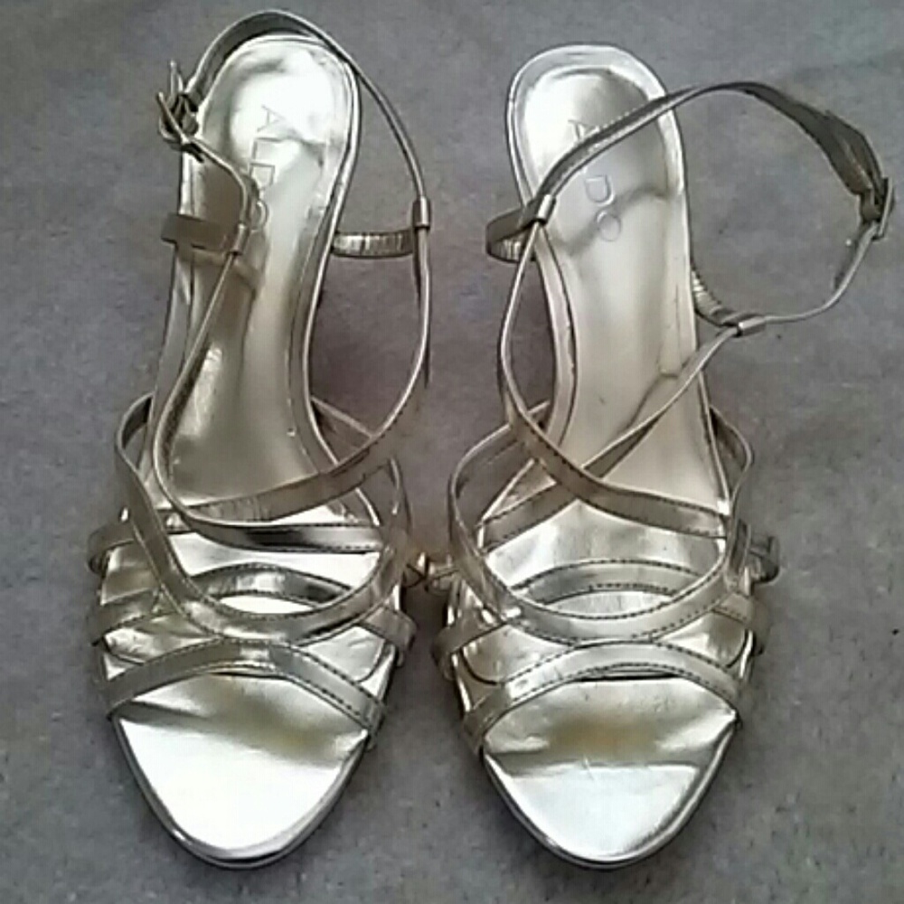 Aldo Matallic Gold Strappy Heeled Sandals Size 38